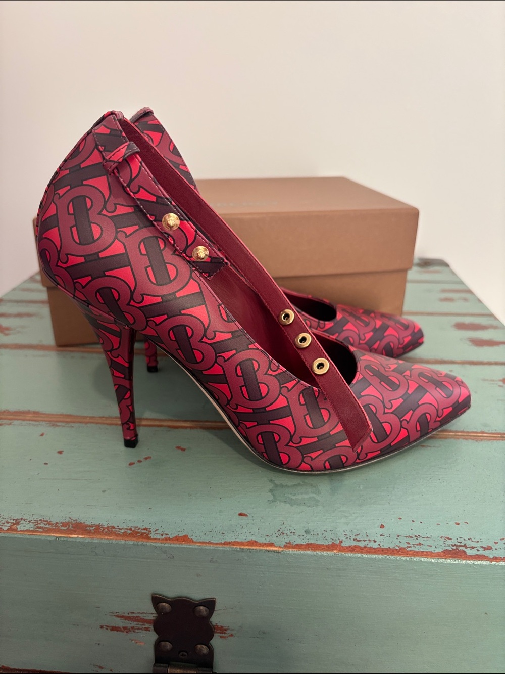 Burberry Red Logo Ankle-Strap Pumps - Women's High Heel - Picture 3 of 15